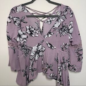 American Rag Floral Criss-Cross Blouse Top Small